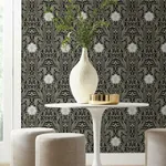 York Wallcoverings Gatsby Damask Black Wallpaper - SKU DM4995