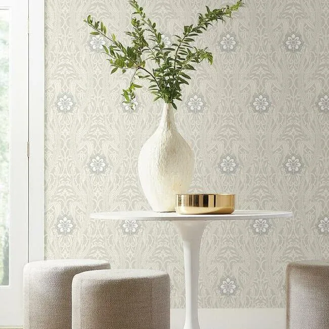 York Wallcoverings Gatsby Damask Grey Wallpaper - SKU DM4992