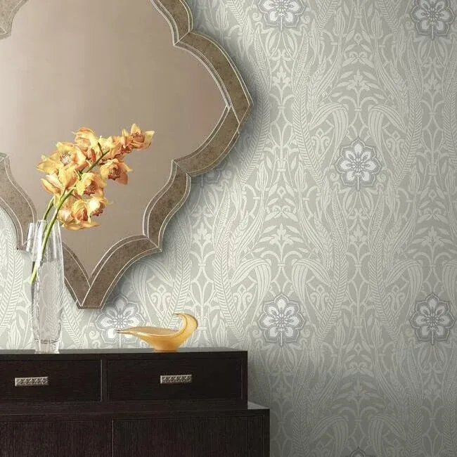 York Wallcoverings Gatsby Damask Grey Wallpaper - SKU DM4992