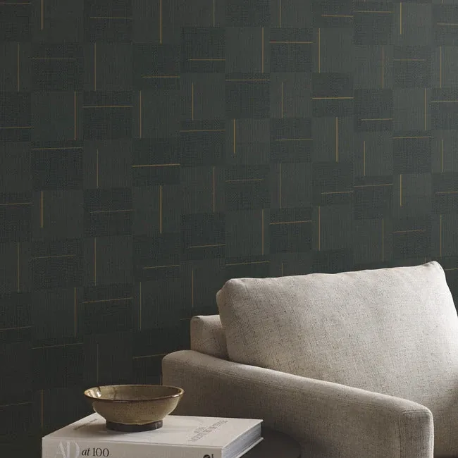 York Wallcoverings Geo Block Weave Black Wallpaper - SKU SI24905