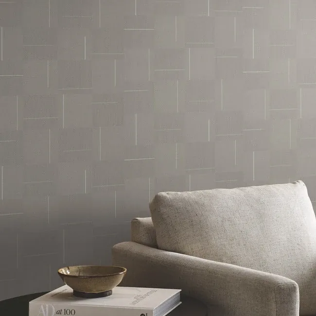 York Wallcoverings Geo Block Weave Taupe Wallpaper - SKU SI24903