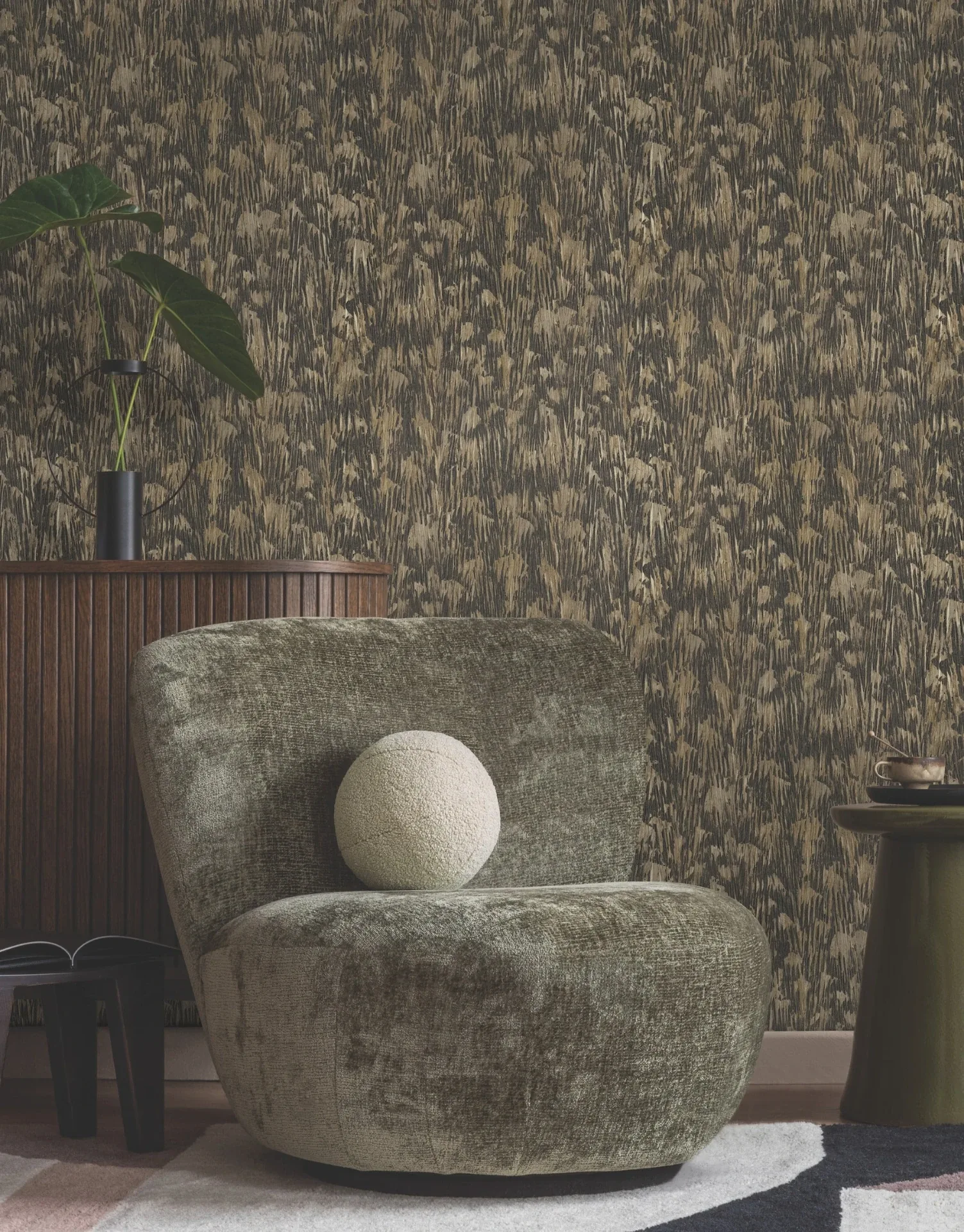 York Wallcoverings Gilded Plume Black Wallpaper - SKU FM1004