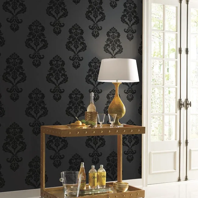 York Wallcoverings Graphic Damask Black Wallpaper | Wallpaper Twins York Wallcoverings Graphic Damask Black Wallpaper - SKU BL0397