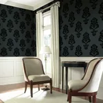 York Wallcoverings Graphic Damask Black Wallpaper | Wallpaper Twins York Wallcoverings Graphic Damask Black Wallpaper - SKU BL0397