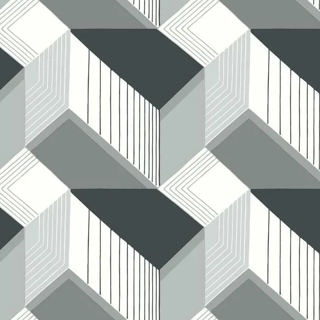 York Wallcoverings Graphic Geo Black & White Wallpaper - SKU BW3882