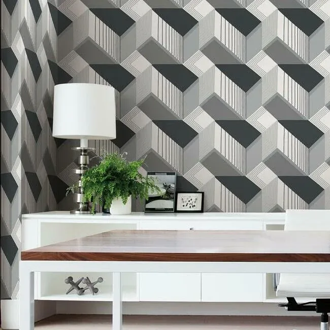 York Wallcoverings Graphic Geo Black & White Wallpaper - SKU BW3882