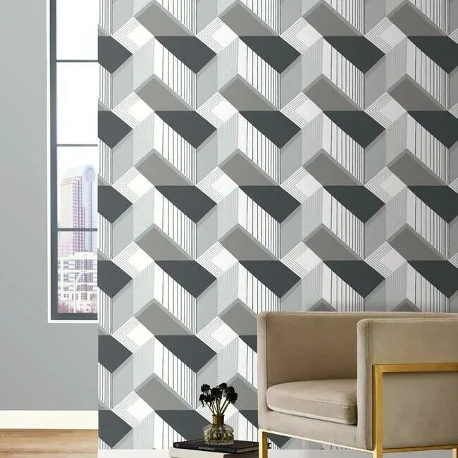 York Wallcoverings Graphic Geo Black & White Wallpaper - SKU BW3882
