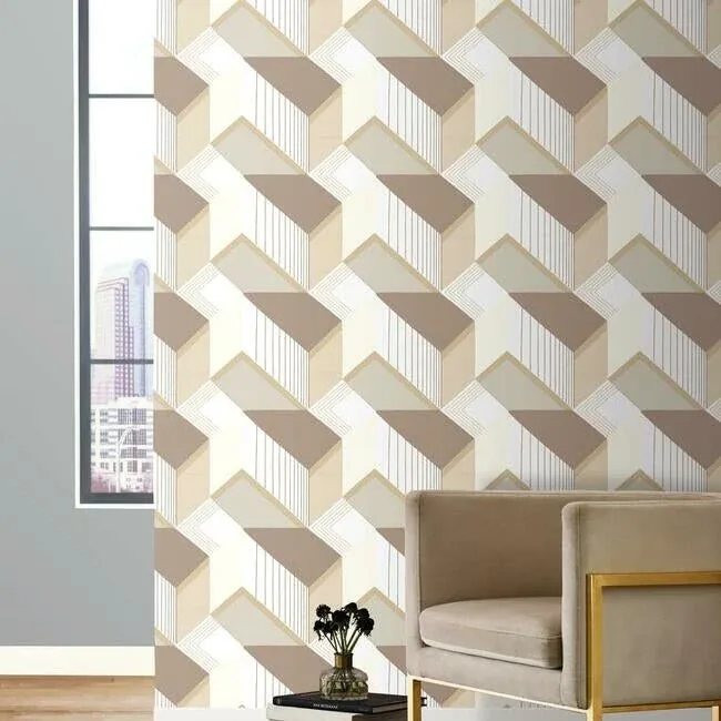 York Wallcoverings Graphic Geo Blocks White & Cream Wallpaper - SKU BW3881