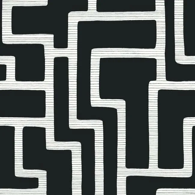 York Wallcoverings Graphic Polyomino Black & White Wallpaper - SKU BW3831