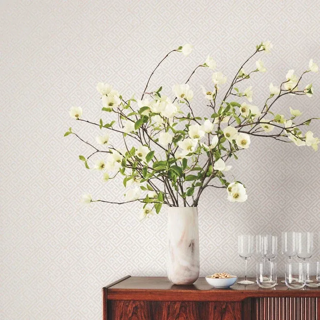 York Wallcoverings Grecian Geometric Pearl & White Wallpaper - SKU BW3991