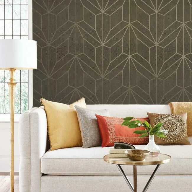 York Wallcoverings Hammered Diamond Inlay Grey & Wood Wallpaper - SKU MM1710