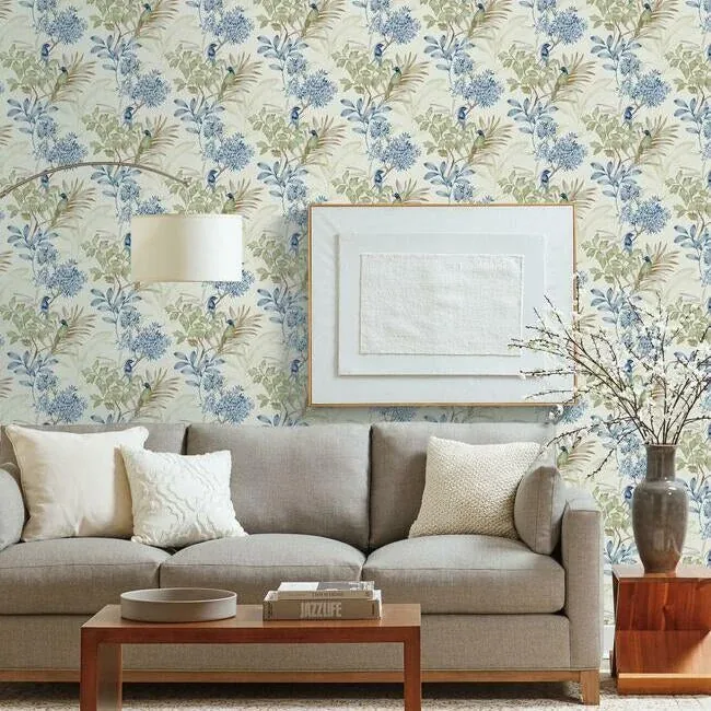York Wallcoverings Handpainted Songbird Green & Blue Wallpaper - SKU TL1928