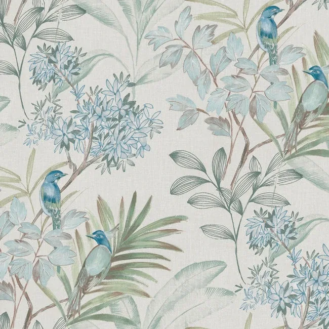PSW1517RL | Handpainted Songbird Turquiose Peel & Stick Wallpaper