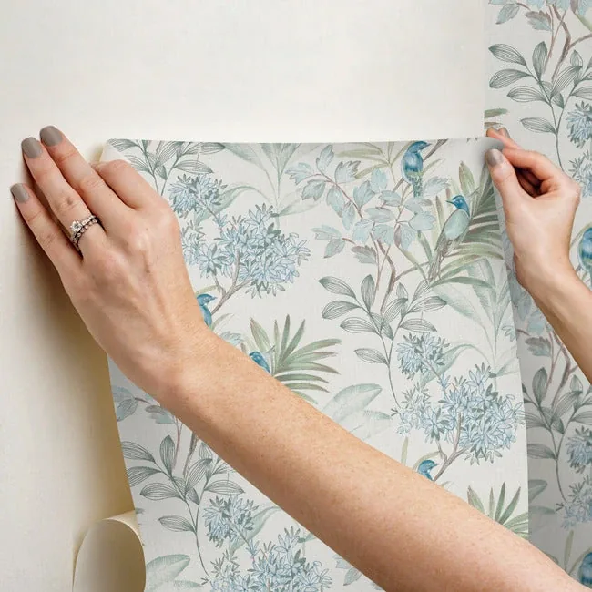 York Wallcoverings Handpainted Songbird Turquiose Peel & Stick Wallpaper - SKU PSW1517RL