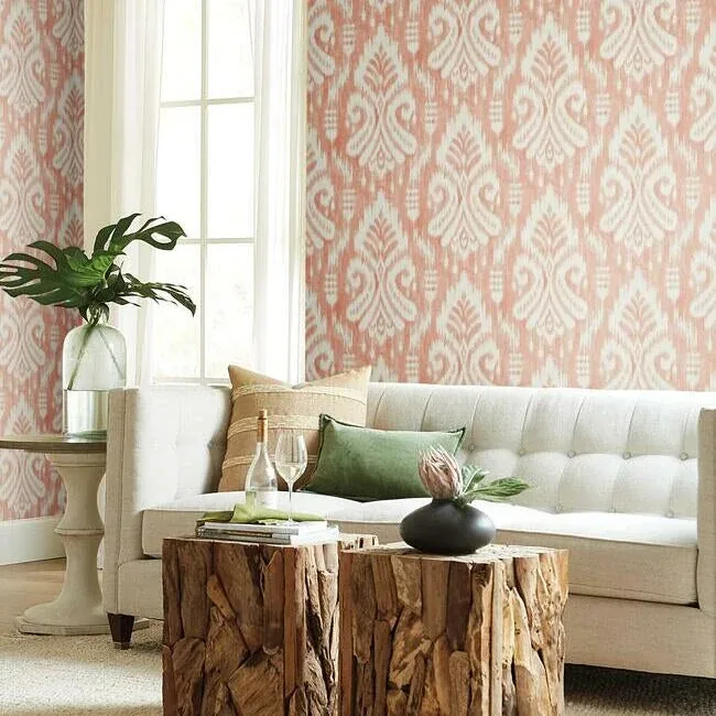 York Wallcoverings Hawthorne Ikat Coral Wallpaper - SKU TC2646