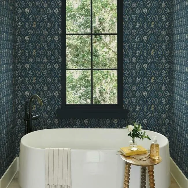 York Wallcoverings Hawthorne Navy & Gold Wallpaper - SKU RI5131