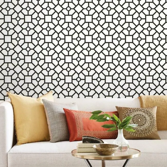 York Wallcoverings Hedgerow Trellis Black & Gold Peel & Stick Wallpaper - SKU PSW1028RL