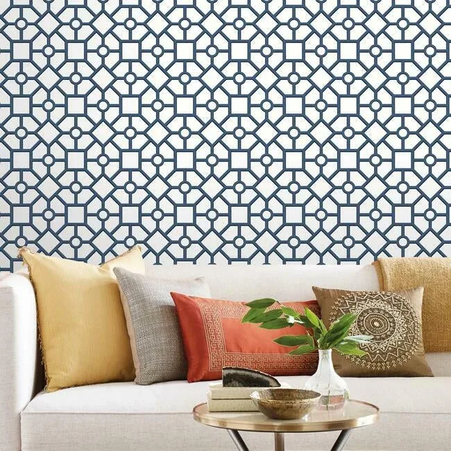 York Wallcoverings Hedgerow Trellis Navy Peel & Stick Wallpaper - SKU PSW1027RL