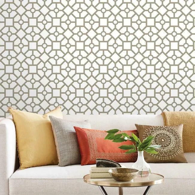 York Wallcoverings Hedgerow Trellis Taupe & Gold Peel & Stick Wallpaper - SKU PSW1026RL