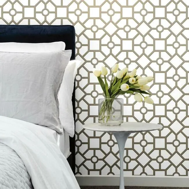 York Wallcoverings Hedgerow Trellis Taupe & Gold Peel & Stick Wallpaper - SKU PSW1026RL