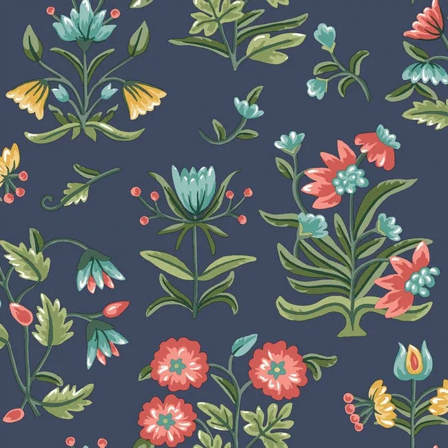 PSW1516RL | Heirloom Floral Navy Peel & Stick Wallpaper