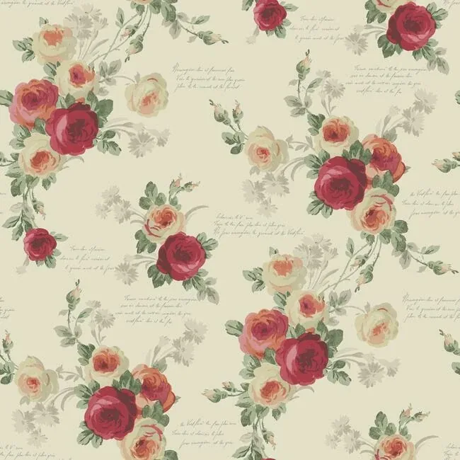 MH1526 | Heirloom Rose Red & Beige Wallpaper