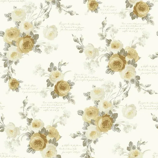 York Wallcoverings Heirloom Rose Yellow Wallpaper - SKU MH1527