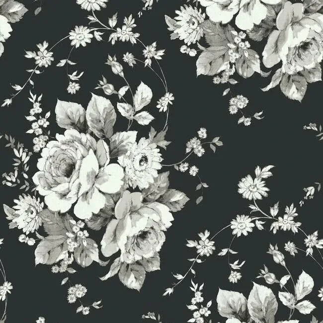 FH4088 | Heritage Rose Black & Grey Wallpaper