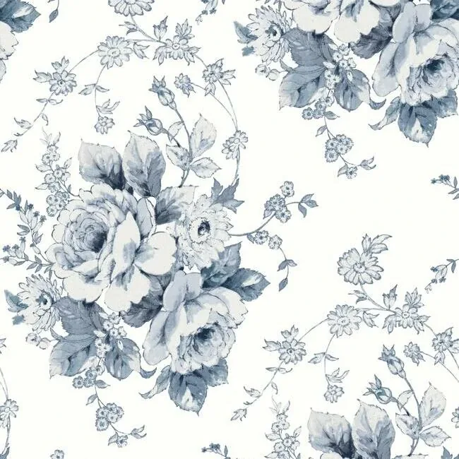 FH4087 | Heritage Rose Navy & White Wallpaper