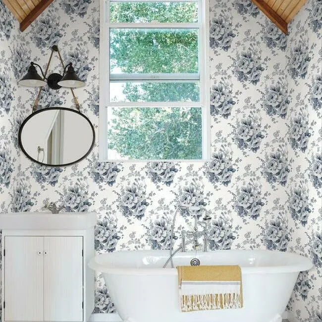 York Wallcoverings Heritage Rose Navy & White Wallpaper - SKU FH4087