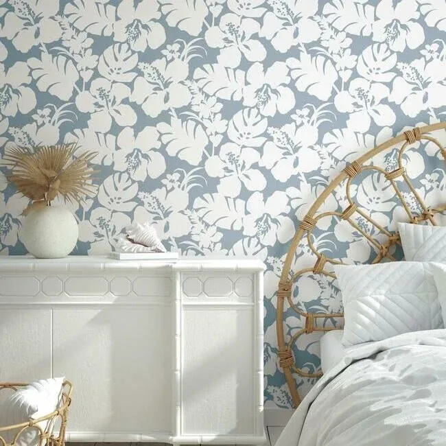 York Wallcoverings Hibiscus Arboretum Blue Wallpaper - SKU CV4440