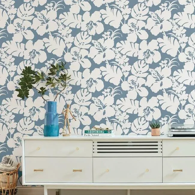 York Wallcoverings Hibiscus Arboretum Blue Wallpaper - SKU CV4440