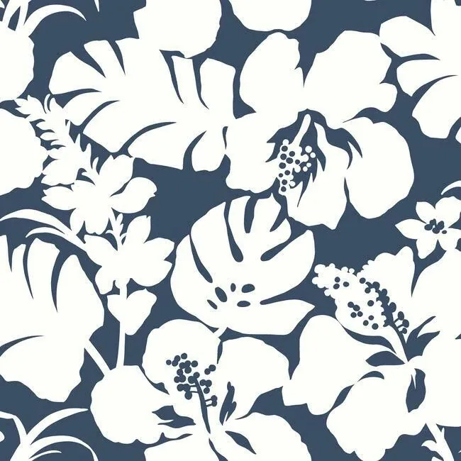 York Wallcoverings Hibiscus Arboretum Navy Wallpaper - SKU CV4441