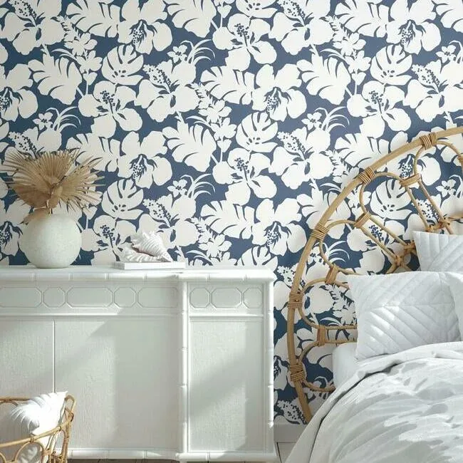 York Wallcoverings Hibiscus Arboretum Navy Wallpaper - SKU CV4441