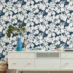 York Wallcoverings Hibiscus Arboretum Navy Wallpaper - SKU CV4441