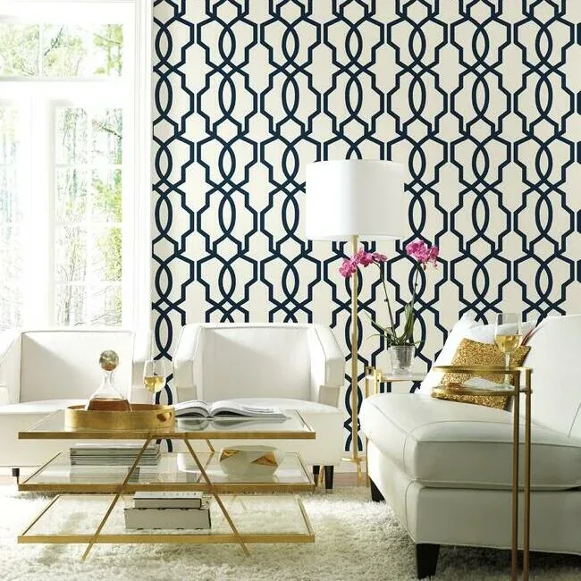 York Wallcoverings Hourglass Trellis Navy Wallpaper - SKU GM7521