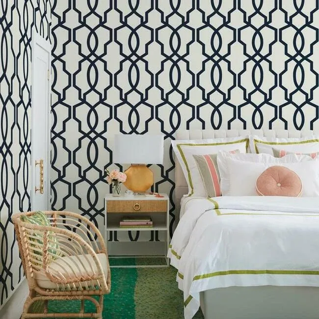 York Wallcoverings Hourglass Trellis Navy Wallpaper - SKU GM7521