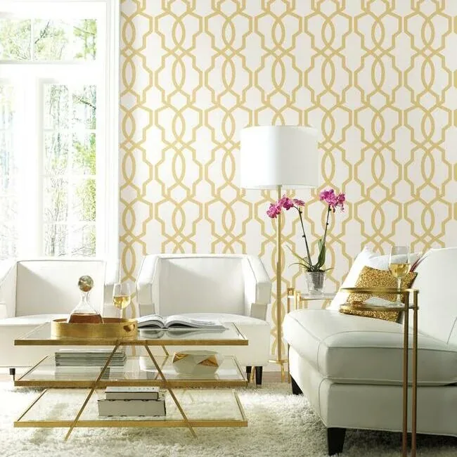 York Wallcoverings Hourglass Trellis Yellow Wallpaper - SKU GM7518