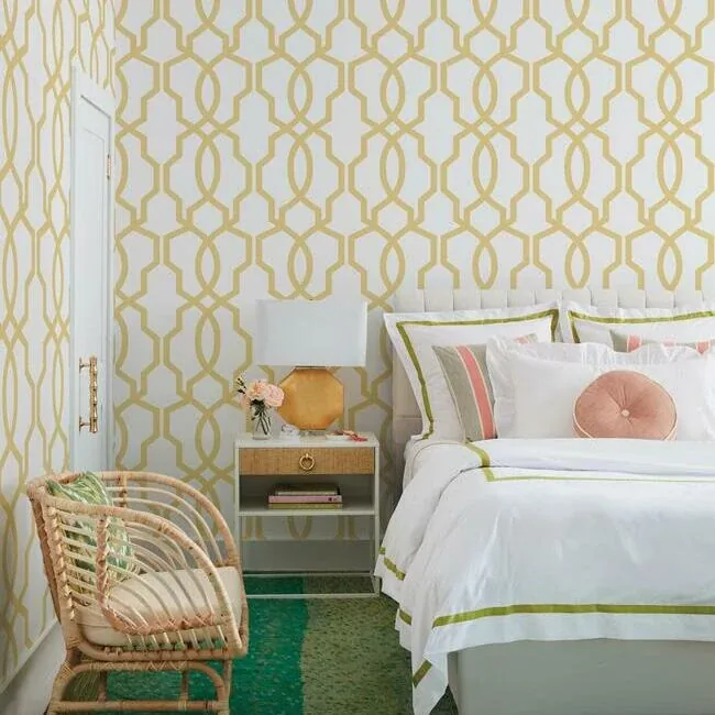 York Wallcoverings Hourglass Trellis Yellow Wallpaper - SKU GM7518