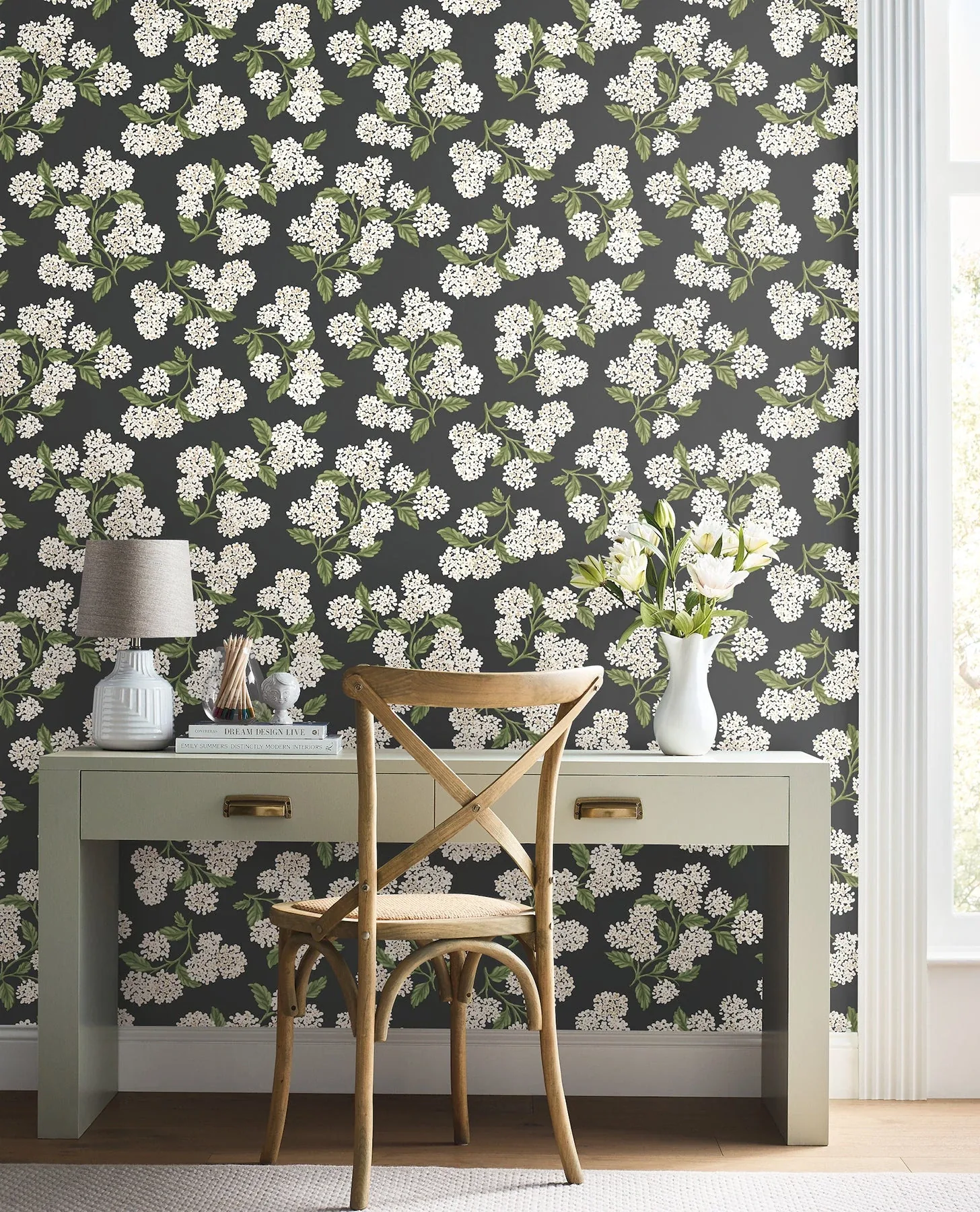York Wallcoverings Hydrangea Black & White Peel & Stick Wallpaper - SKU PSW1618RL