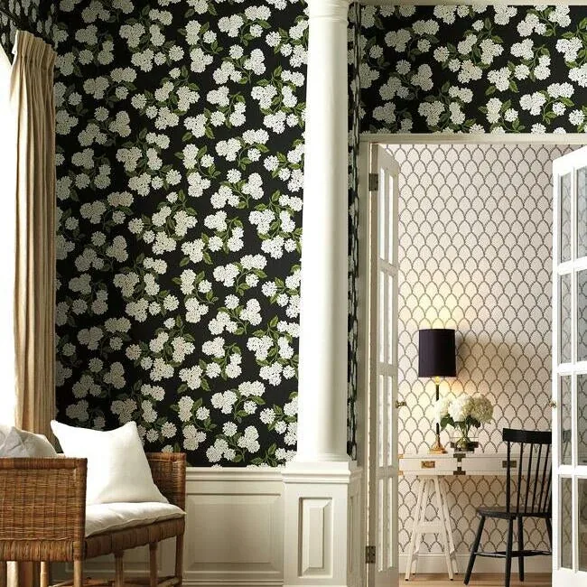 York Wallcoverings Hydrangea Black & White Wallpaper - SKU RI5146