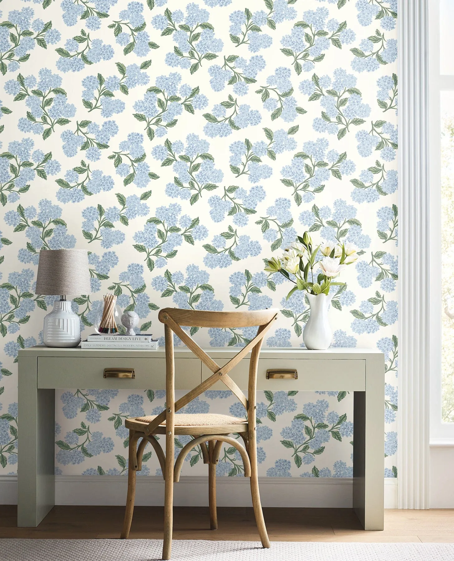 York Wallcoverings Hydrangea Blue & White Peel & Stick Wallpaper - SKU PSW1617RL