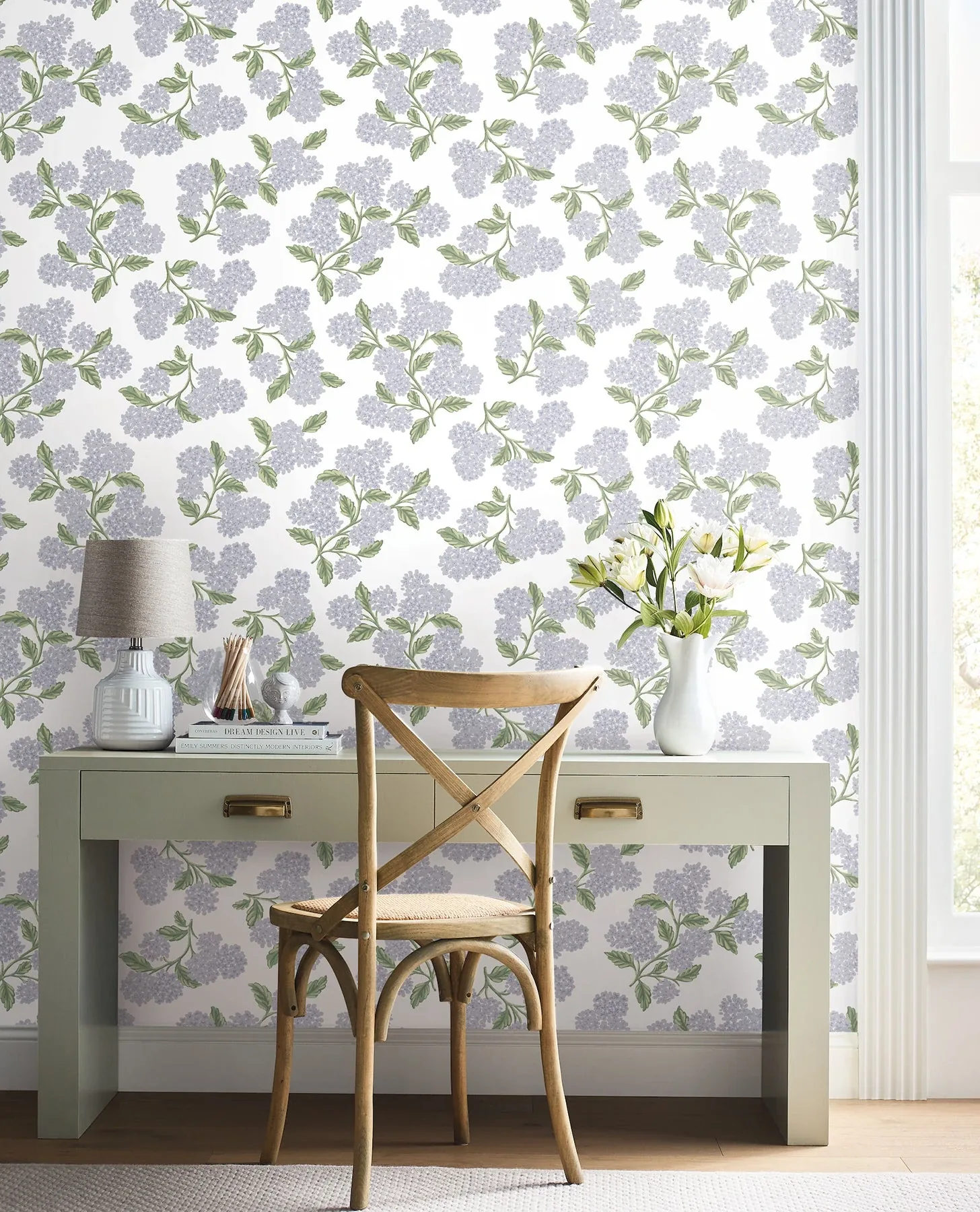 York Wallcoverings Hydrangea Lilac & White Peel & Stick Wallpaper - SKU PSW1621RL