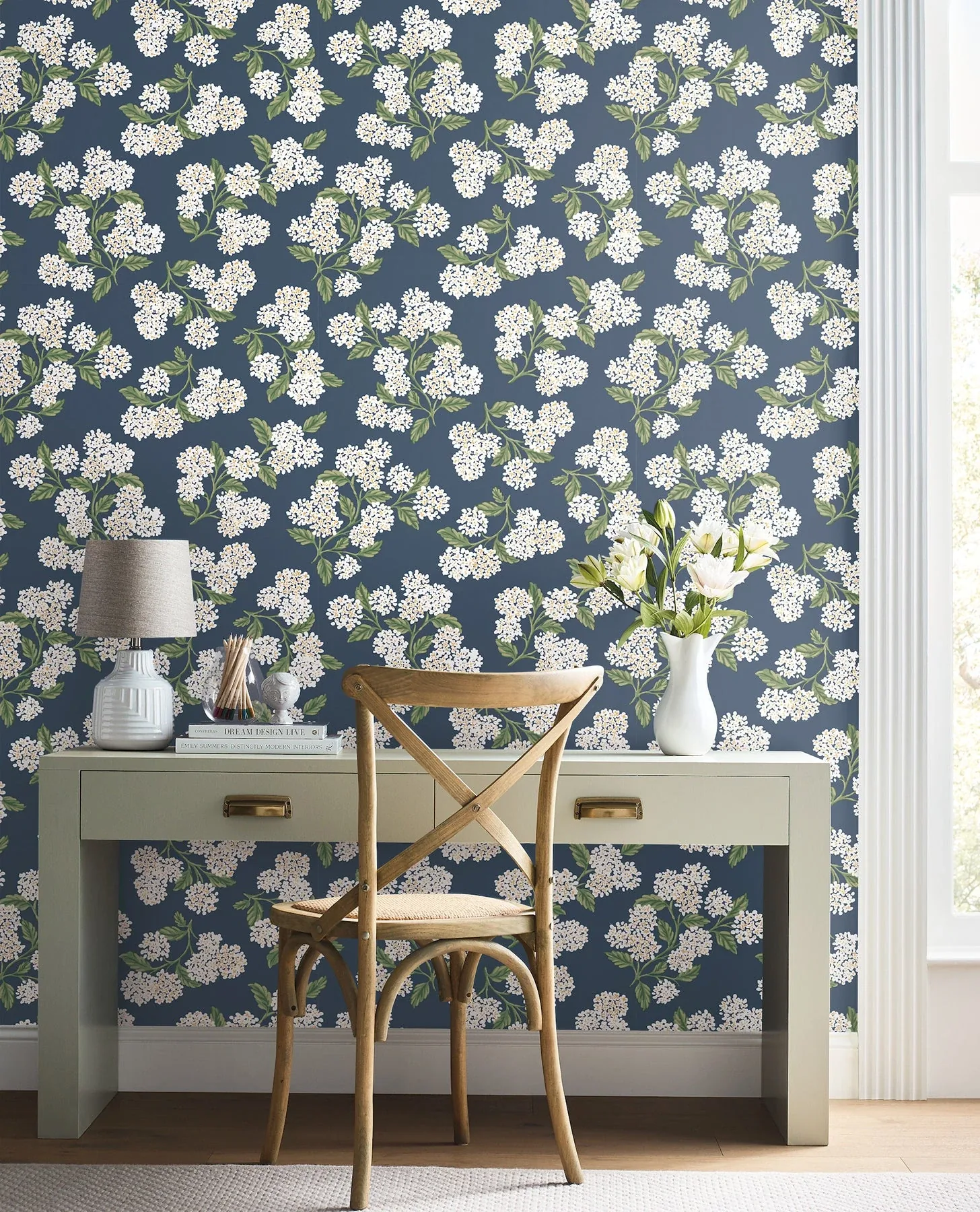 York Wallcoverings Hydrangea Navy & White Peel & Stick Wallpaper - SKU PSW1619RL