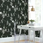 York Wallcoverings Imperial Blossoms Branch Black & White Wallpaper - SKU SS2589