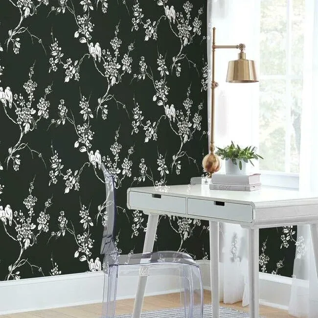 York Wallcoverings Imperial Blossoms Branch Black & White Wallpaper - SKU SS2589