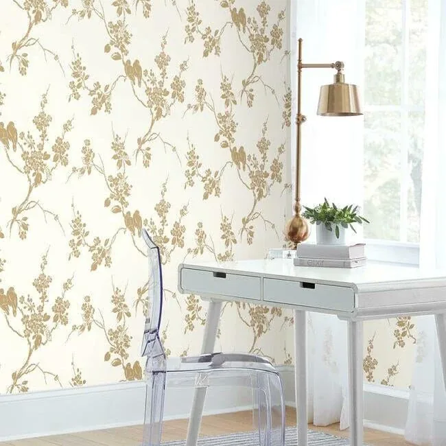 York Wallcoverings Imperial Blossoms Branch Gold Metallic Wallpaper - SKU SS2590