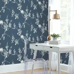 York Wallcoverings Imperial Blossoms Branch Navy Wallpaper - SKU SS2592