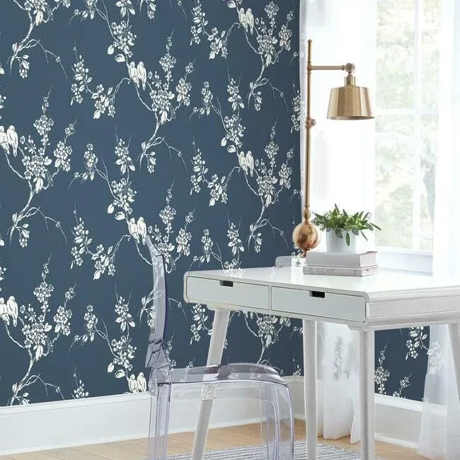 York Wallcoverings Imperial Blossoms Branch Navy Wallpaper - SKU SS2592