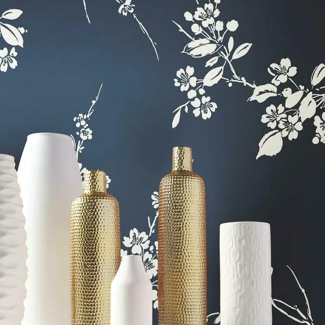 York Wallcoverings Imperial Blossoms Branch Navy Wallpaper - SKU SS2592